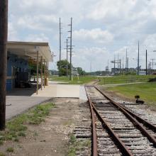 Train station by track.